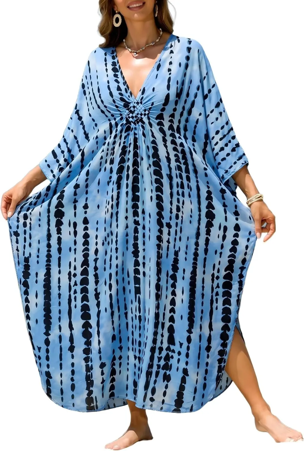 IMAGEKOPE Kaftan Dresses for Women Plus Size V-Neck Moo Moos Batwing Kaftan Beach Dress Bathing Suit Cover-Up Loungewear