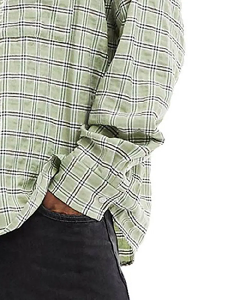 Oversized Seersucker Shirt In Green Check