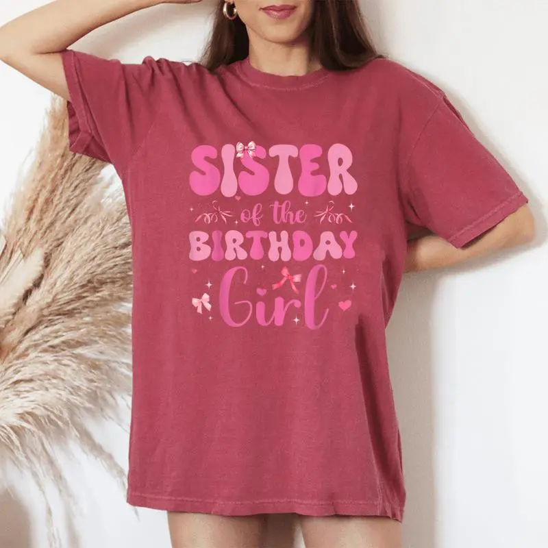 Sister Of Birthday Girl Pink Coquette Bow Family Matching Women's Oversized Comfort T-Shirt