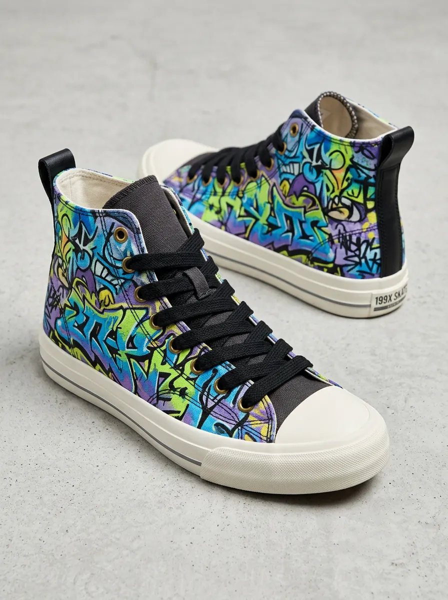 Easywear Streetwear Graffiti Art Printed Canvas Shoes