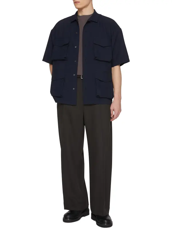 Simple Soft Multifunctional Pocket Lape Dark Blue Shirt