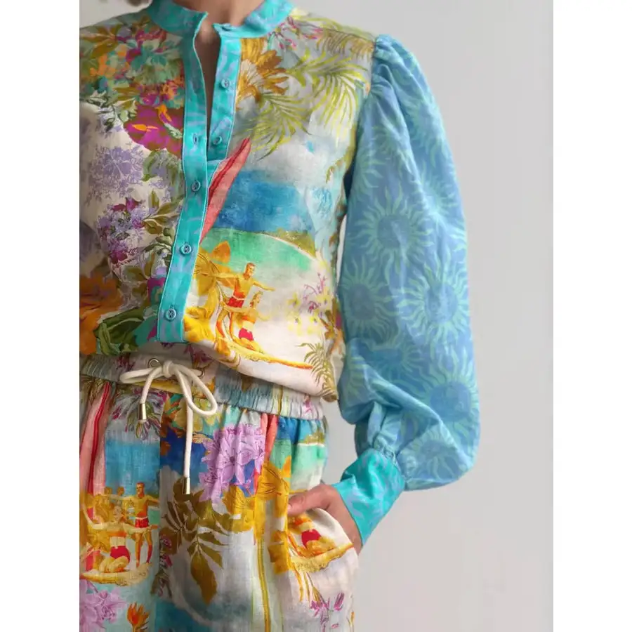 Soft Printed Button Up Shirt and Shorts Set