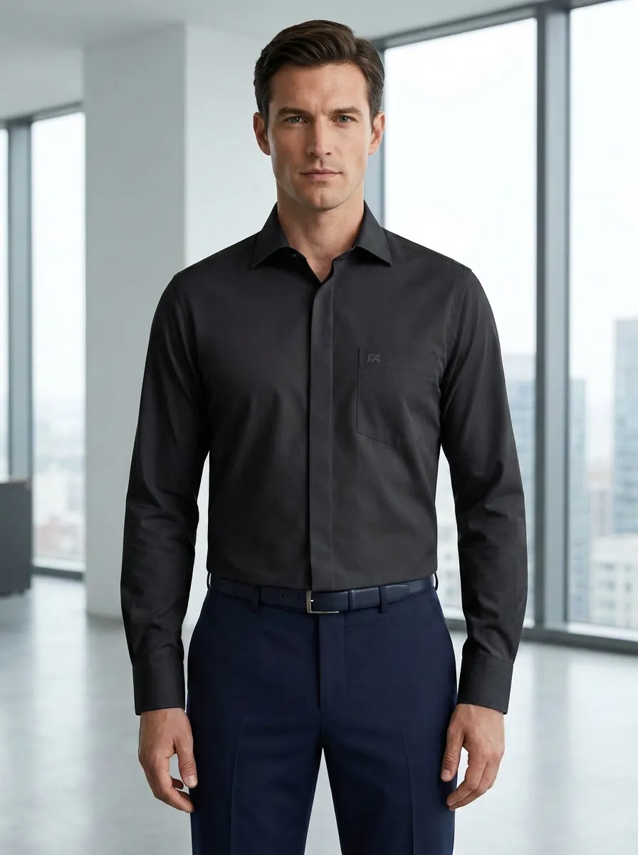 Men's Non-Iron Cotton  Logo Embroidered Dress Shirt