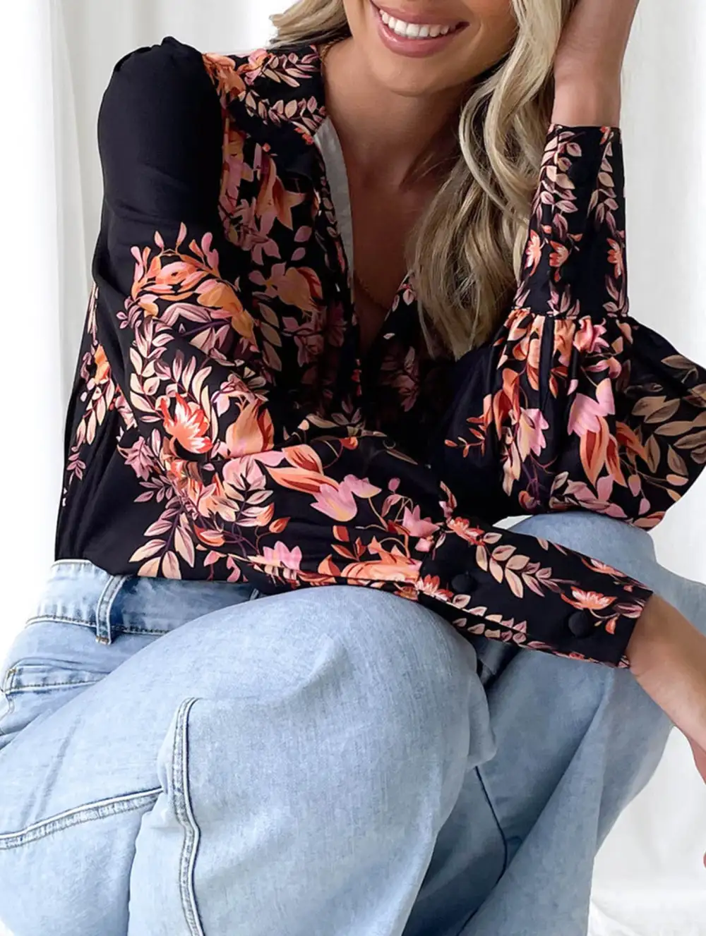 Lantern Sleeve Printed Top