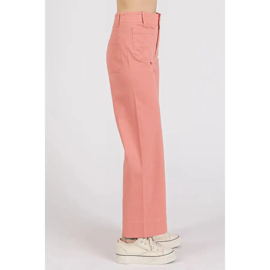 Classic Twill Patch Pocket High Rise Wide Leg Pants