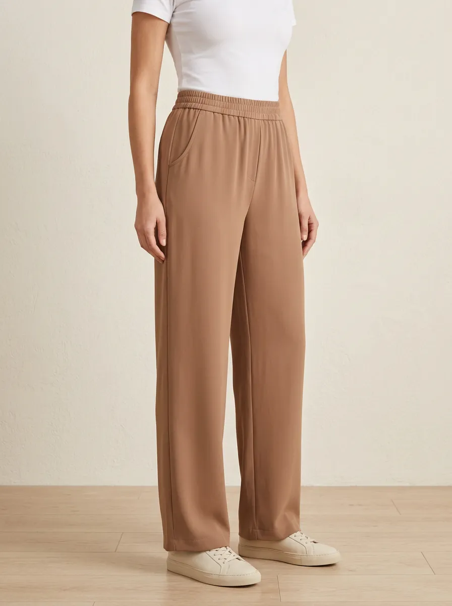 Women's Pull-On Elastic-Waist Wide-Leg Trousers