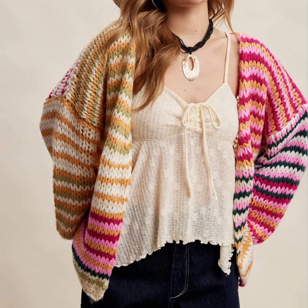 Classic Open Front Chunky Knit Ribbed Oversized Cardigan