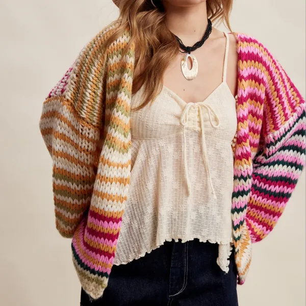 Classic Open Front Chunky Knit Ribbed Oversized Cardigan