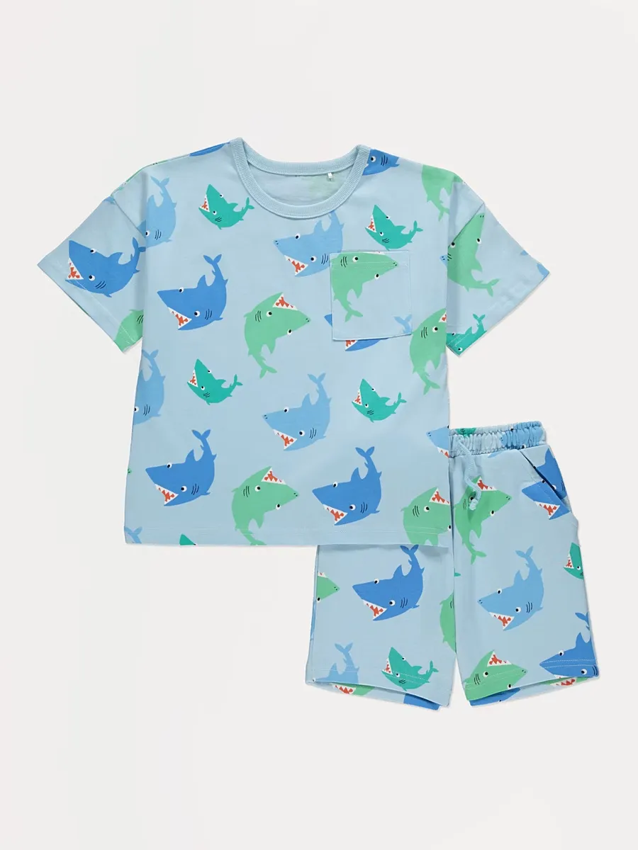 Light Blue Shark T-Shirt and Shorts Set