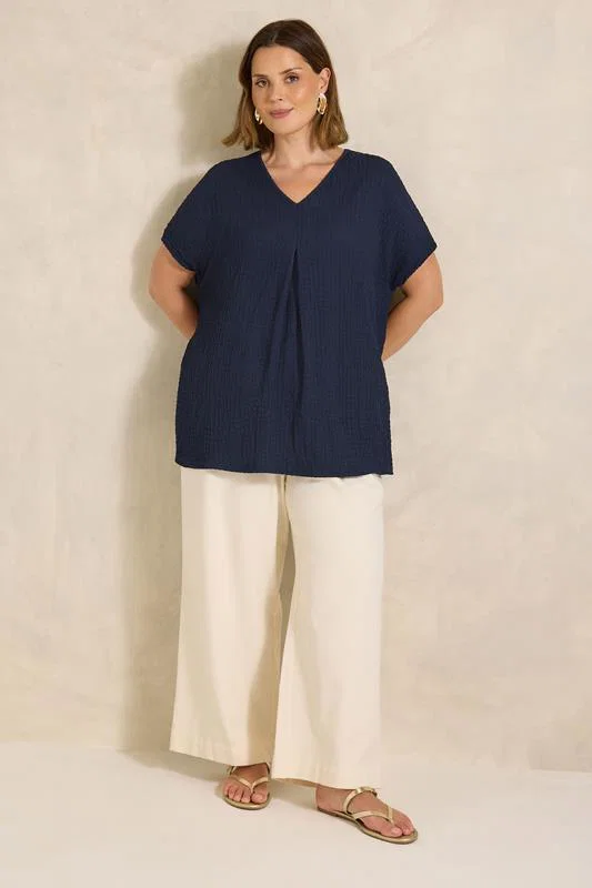 ESSENTIAL Curve 2 Pack Navy & Blue Pleat Tops detail 1