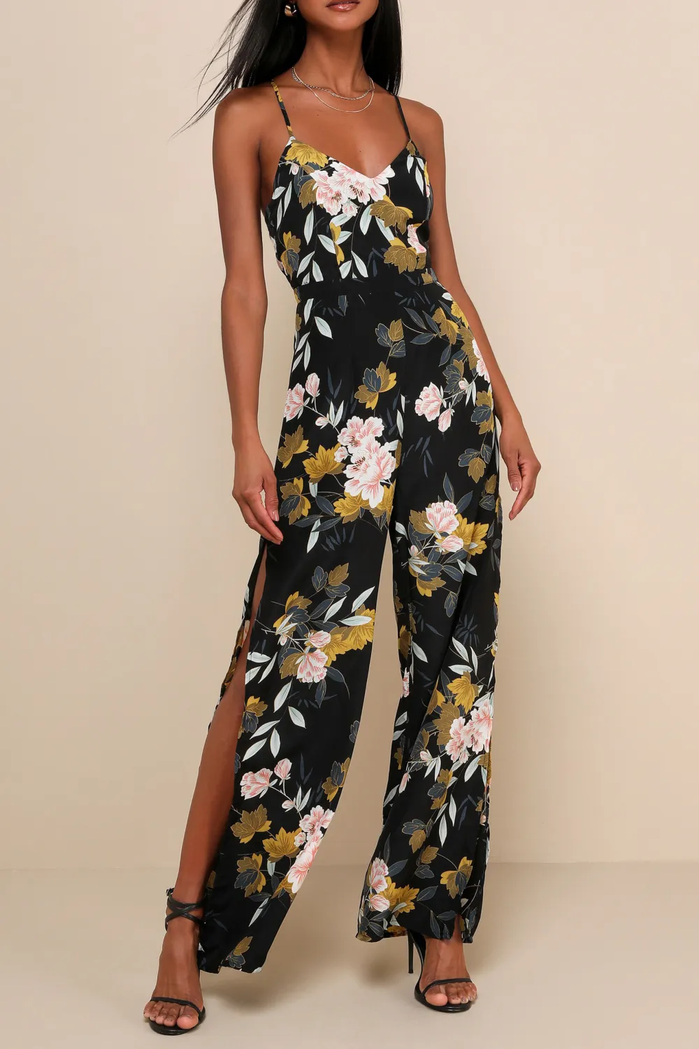 Casual Style Floral Print Wide-Leg Jumpsuit