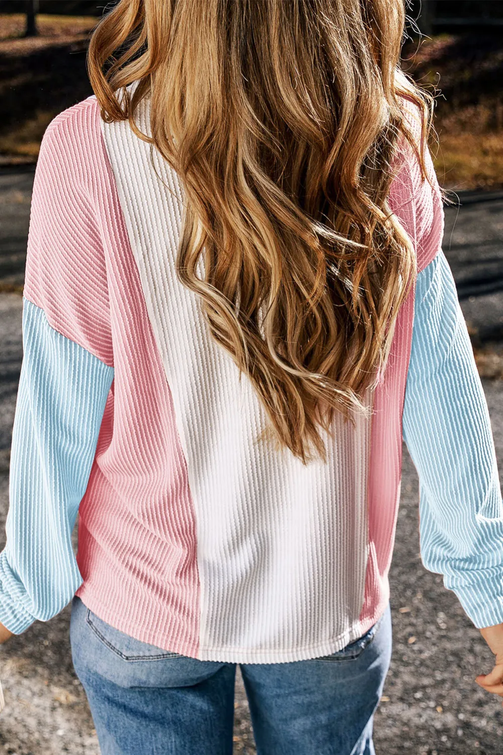 Beau Blue Block Corded Long Sleeve Top