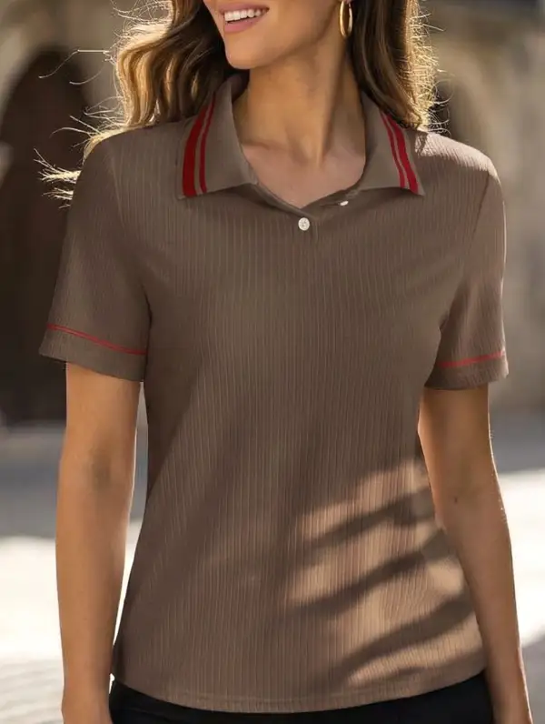 Retro Striped Collared Polo Shirt