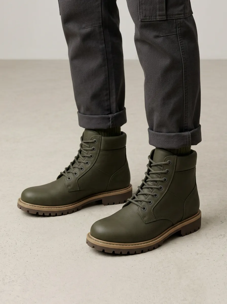 Unisex Plain Leather Work Boots
