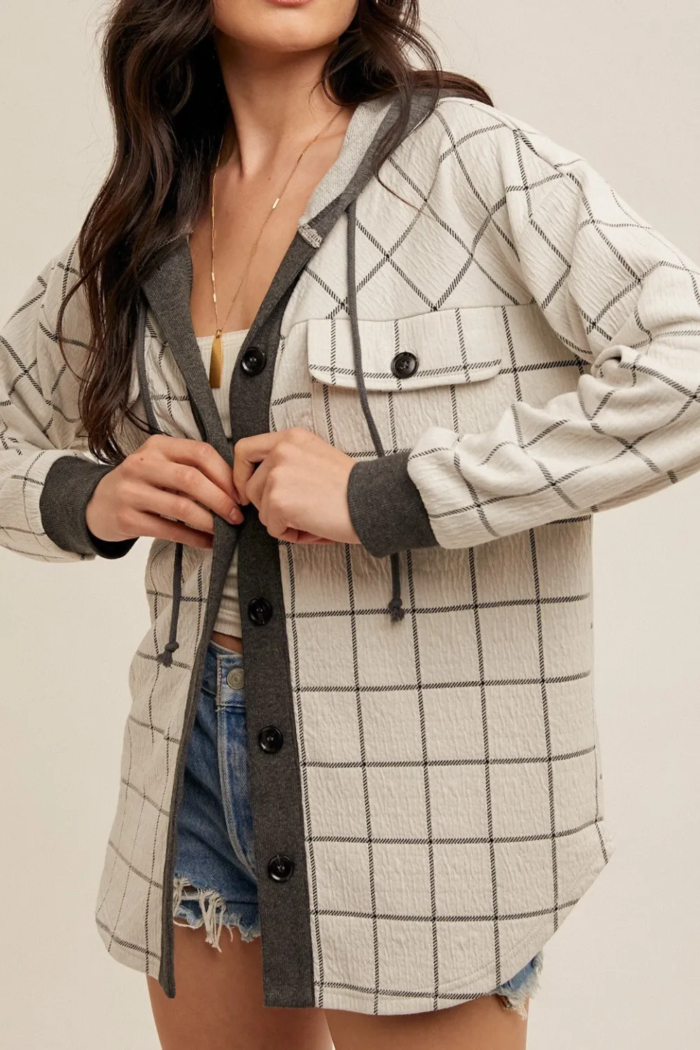 Reagan Plaid Hooded Button Up