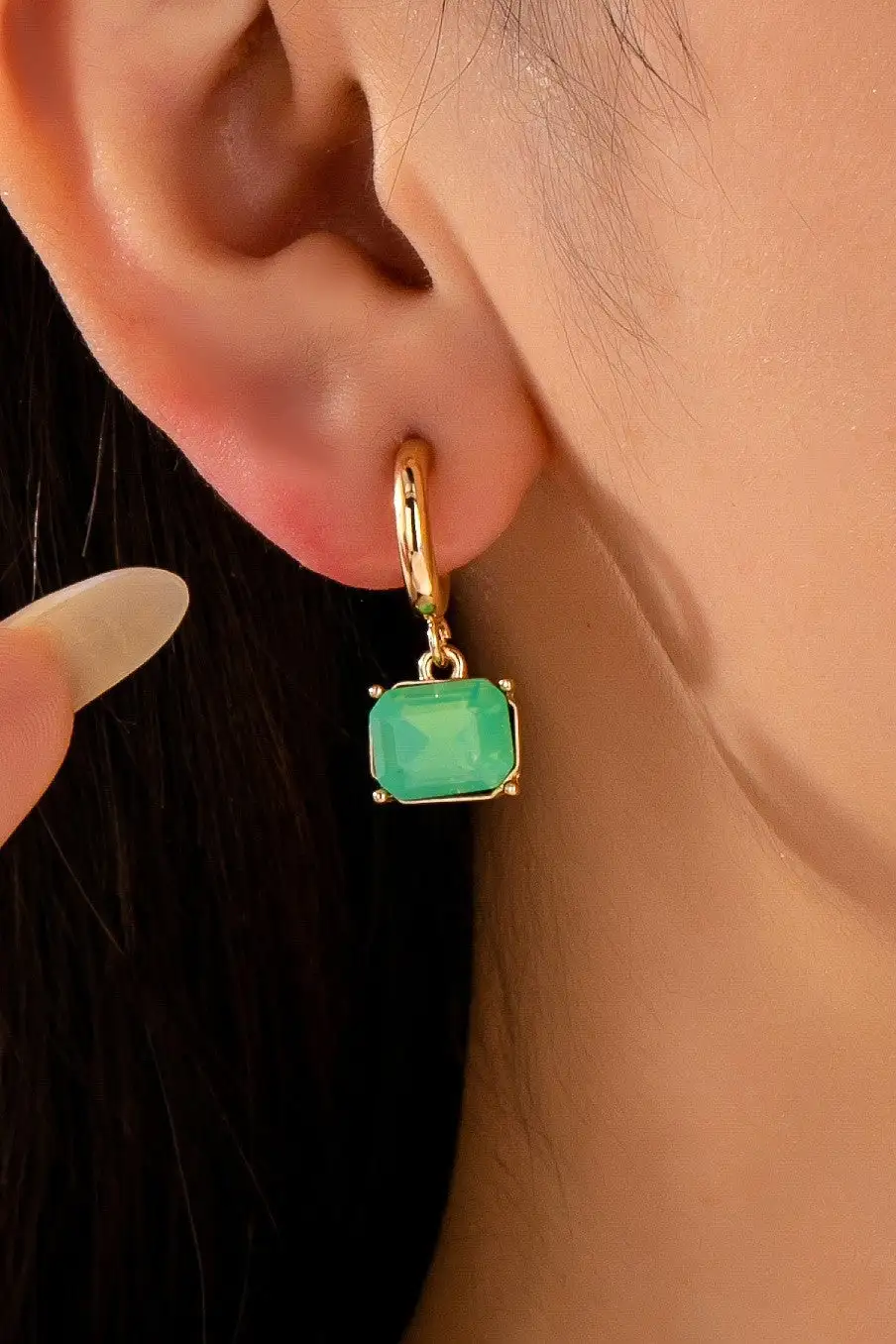 Crystal merald Cut Huggie Hoop