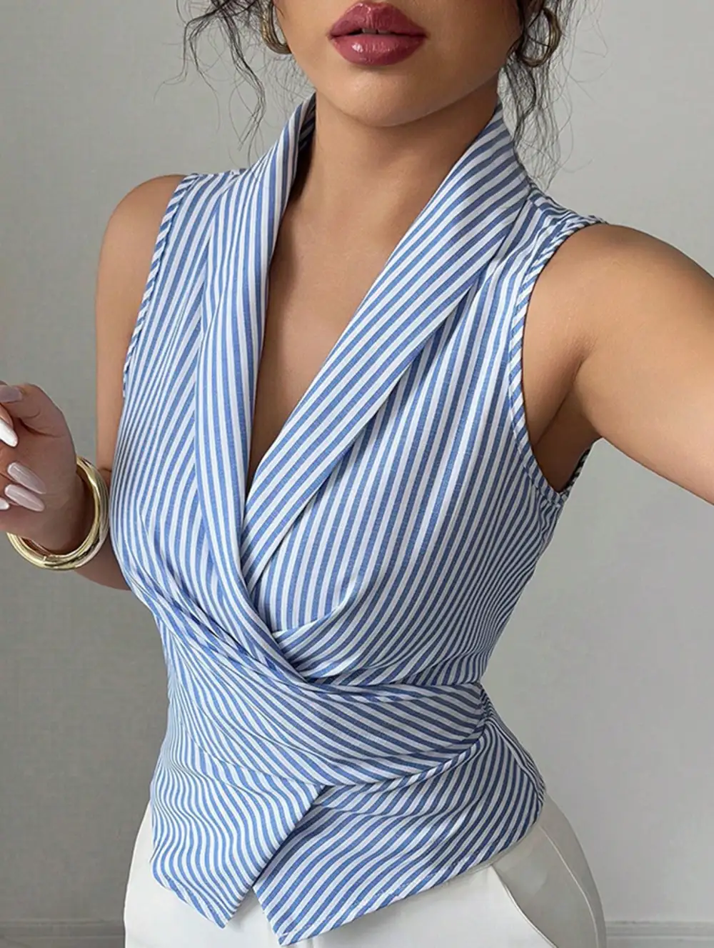Stripe Sleeveless Tie Waist Top