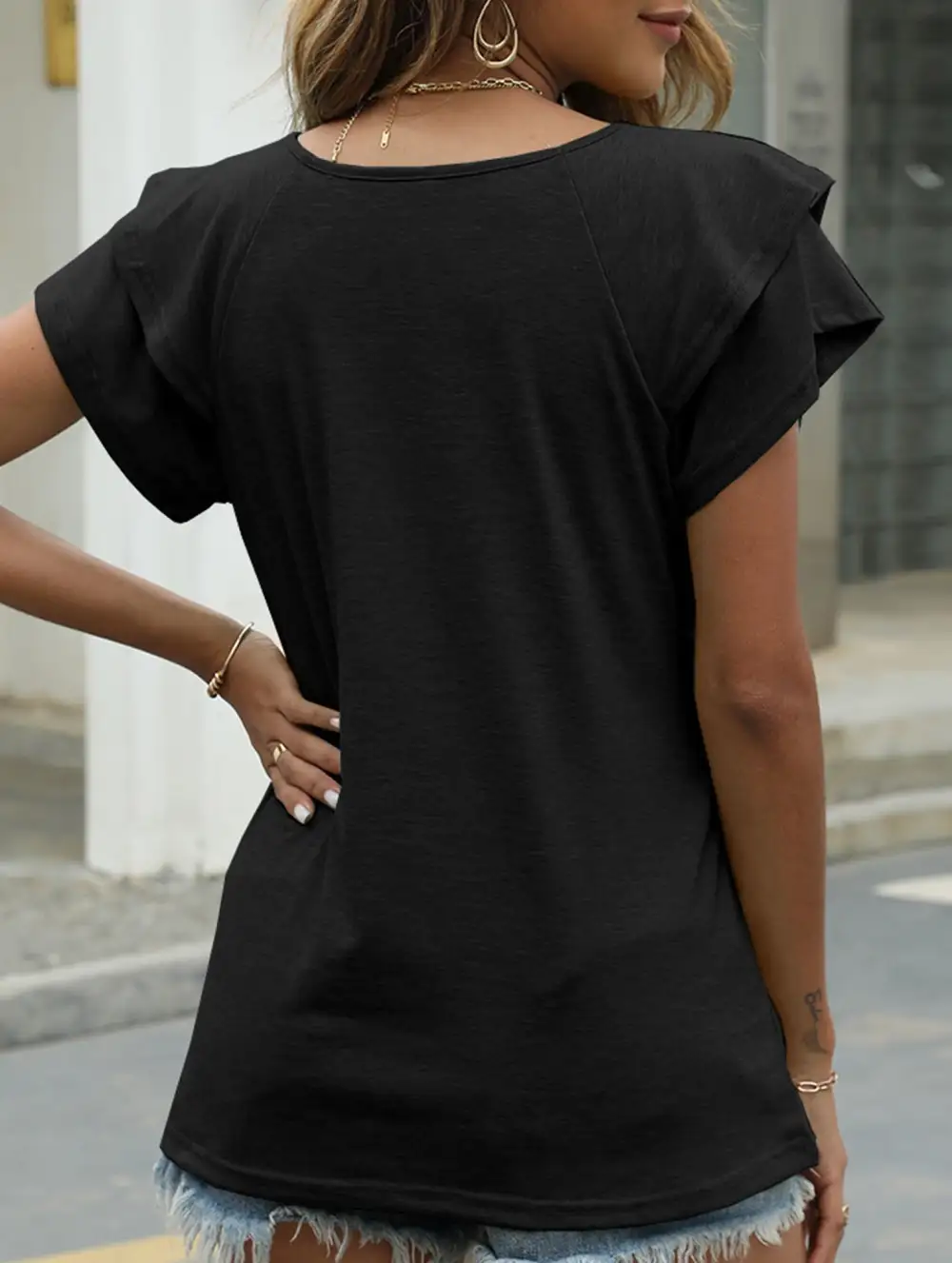 V Neck Double Layer Ruffle Sleeve Tank Top