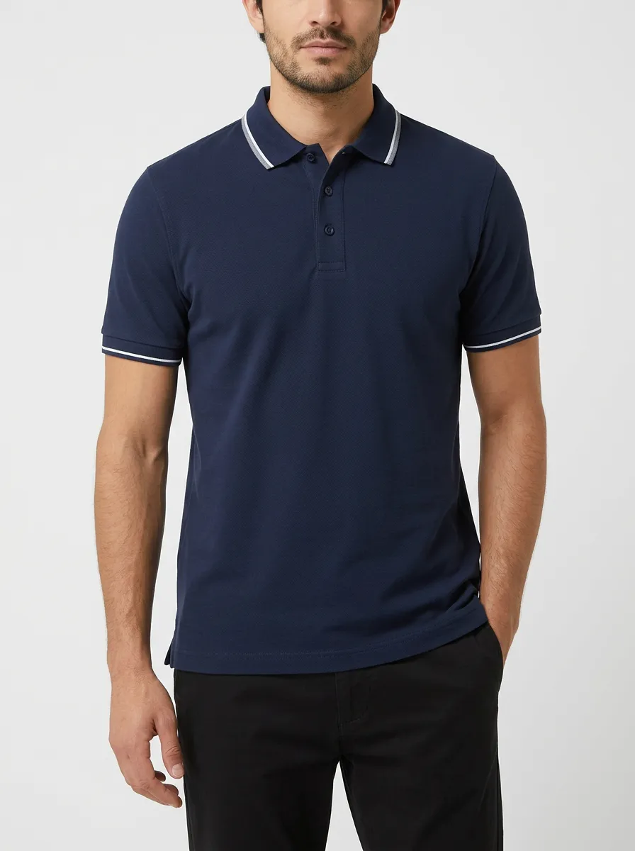 Men's Navy White Tipped Collar Polo Shirt