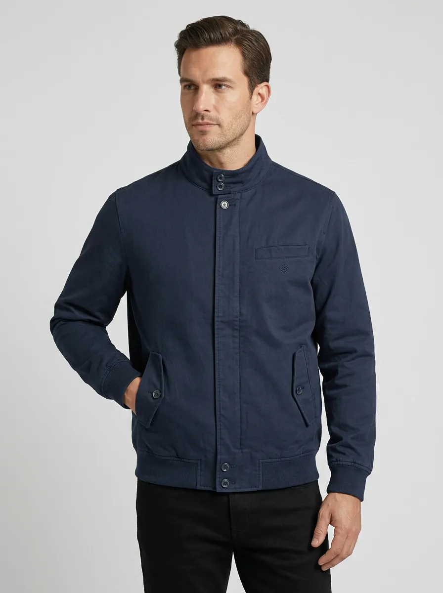 Men's Casual Navy Stand Collar Bomber Jacket