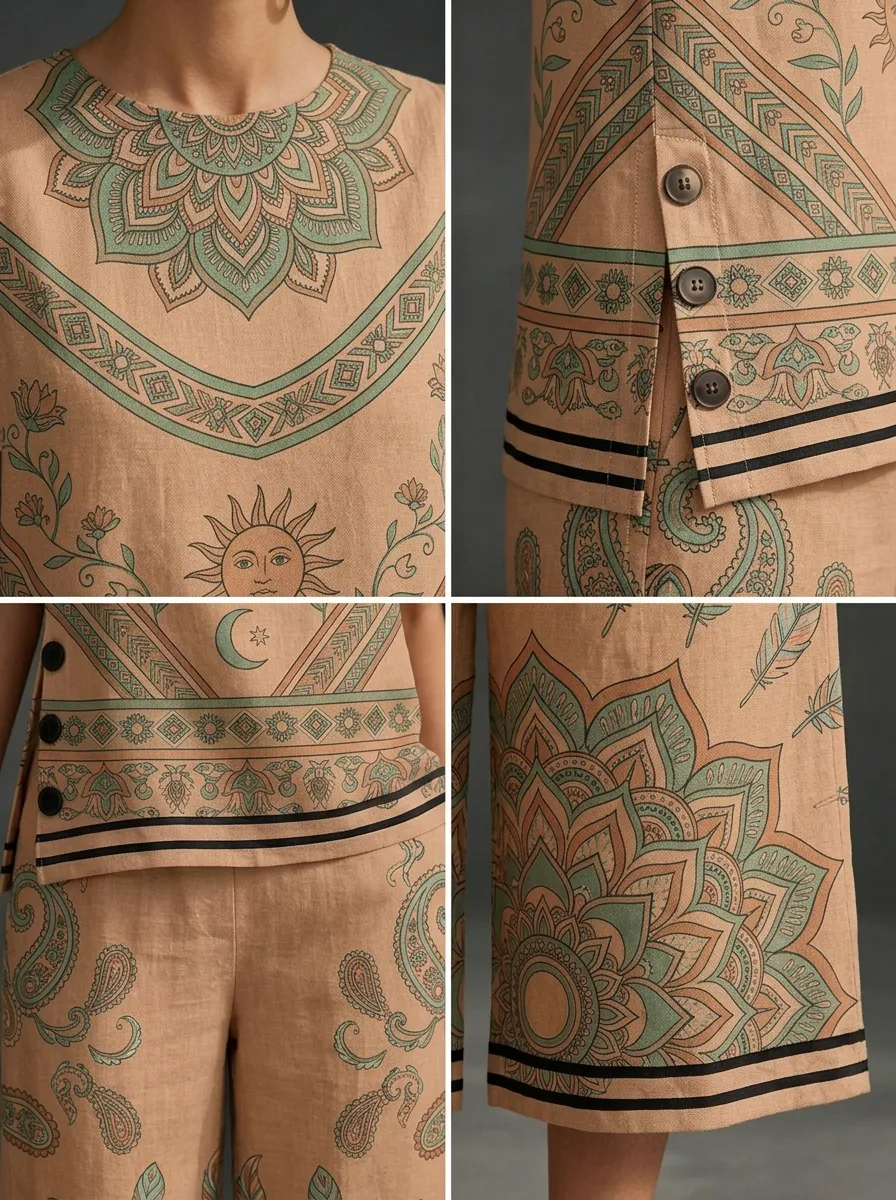 Women's Boho Sun Mandala Feather Printed Sleeveless Set