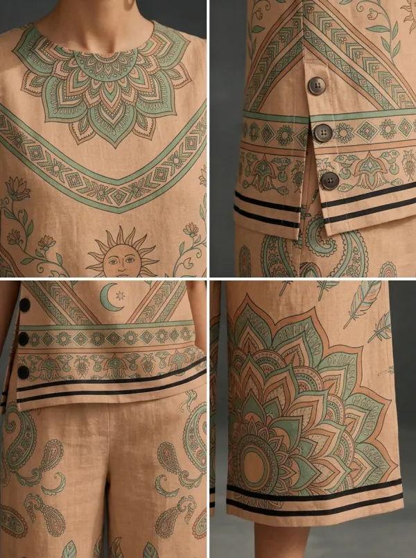 Women's Boho Sun Mandala Feather Printed Sleeveless Set
