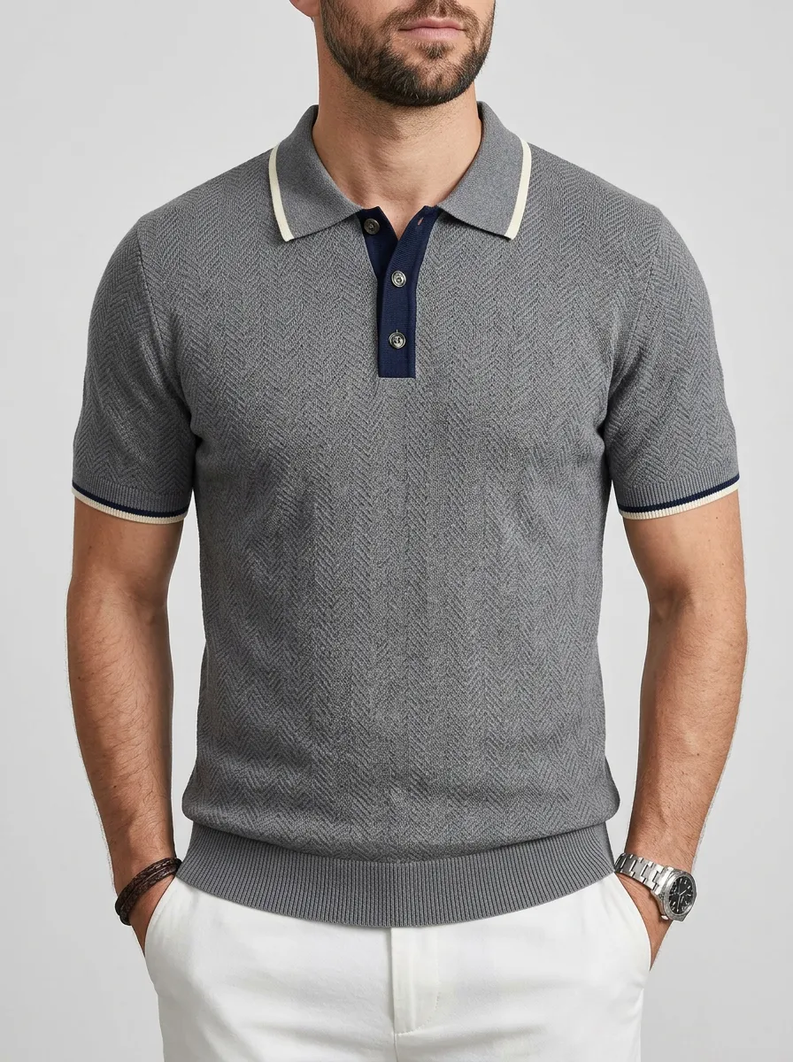 Men's Classic Weekend Herringbone Knit Polo Shirt