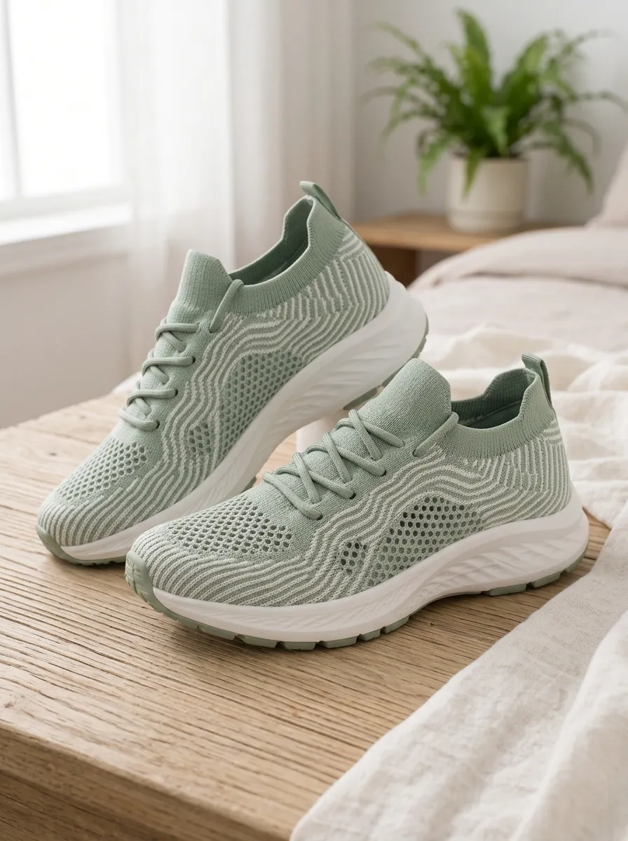 Women's Tempo Wavy Pattern Knitted Printed Sneakers