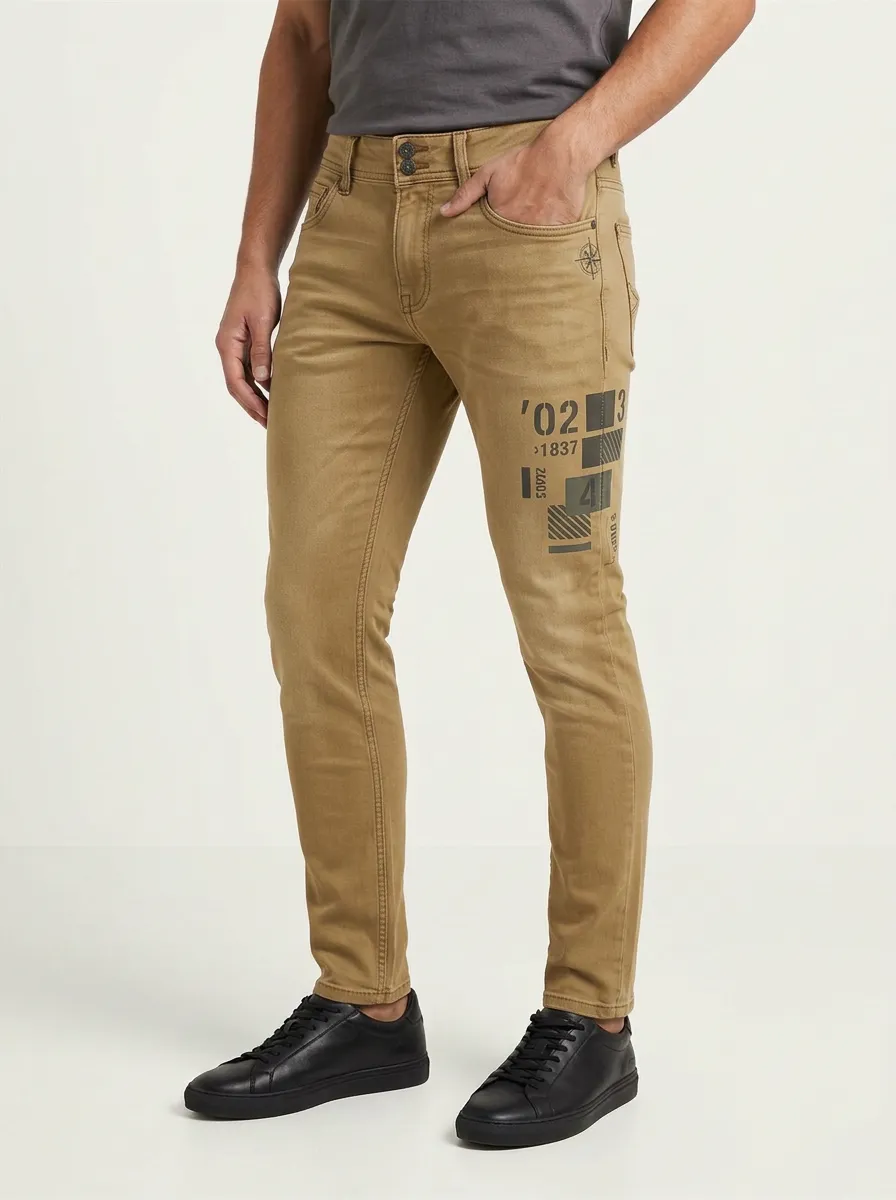 Men's Blue Urban Number Graphic Slim Fit Jeans