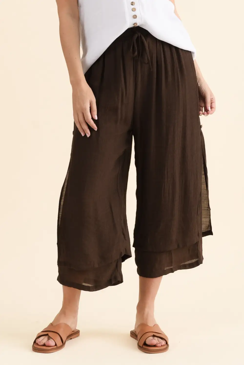 Cotton Blend Pants With Mid Rise And Elastic Waist