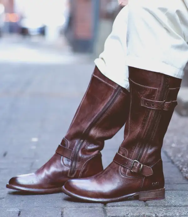 Women's Wide Calf Lug Sole Leather Heritage Knee High Boots