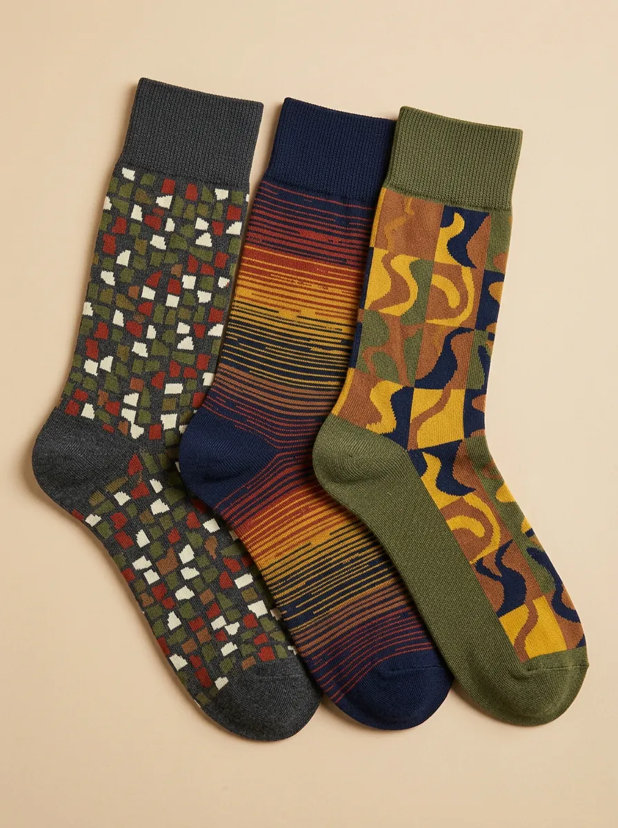 Men's Geometric Abstract Pattern Printed Three-Pack Socks — Classic Wardrobe