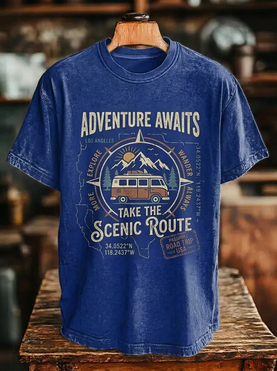 Unisex Adventure Travel Lover Camper Van Mountain Printed T-shirt