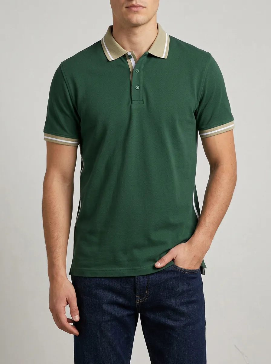 Men's Modern Relaxed Fit Contrast Collar Polo Shirt