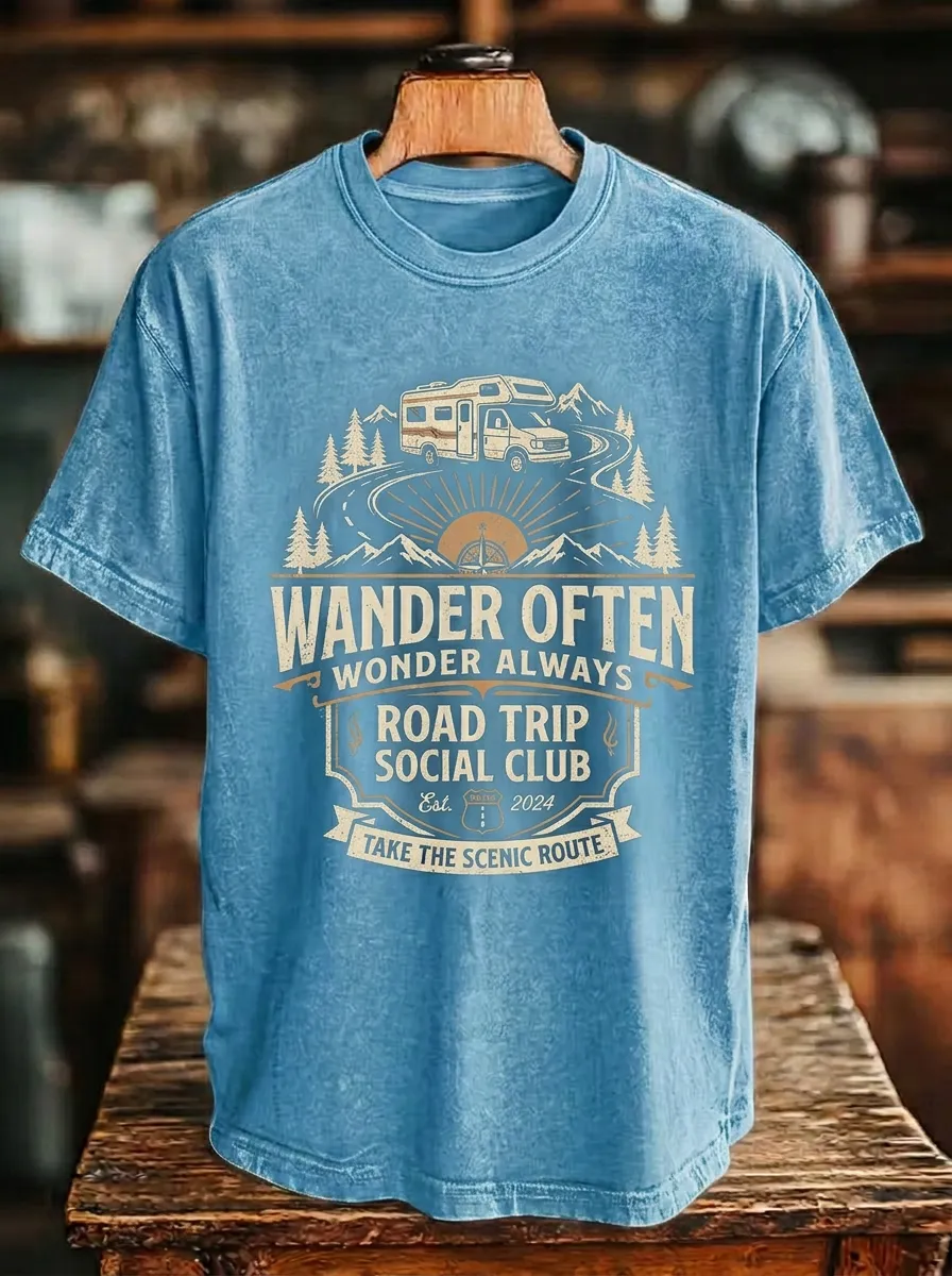 Unisex Camping Lover Road Trip Camper Van Printed T-shirt