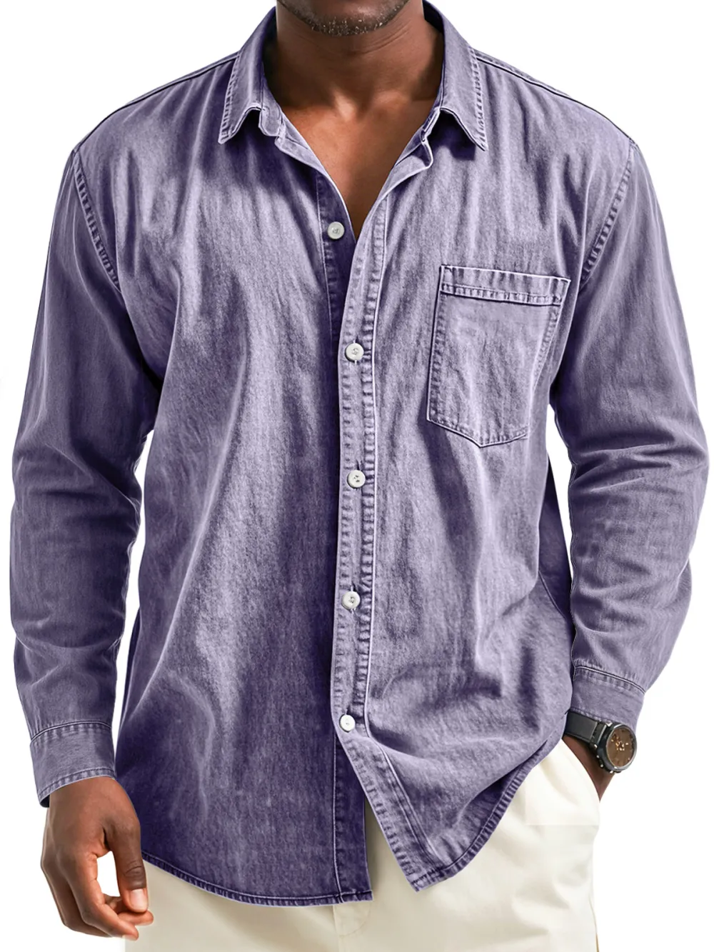 Layered Long Sleeve Camp Collar Pocket Shirt