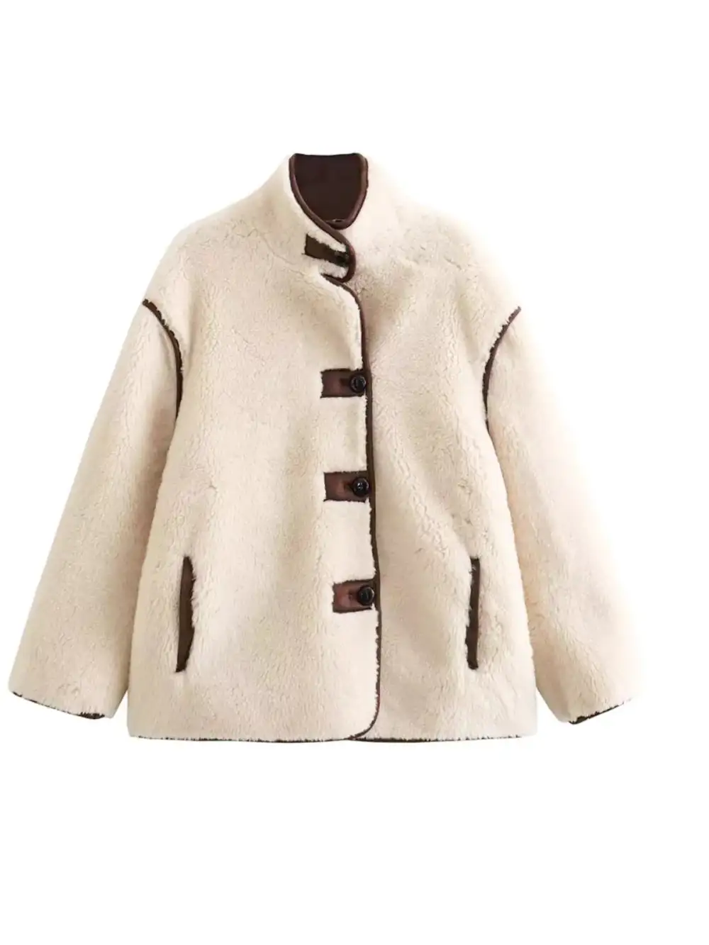 Single-Breasted Stand-Collar Relaxed Jacket