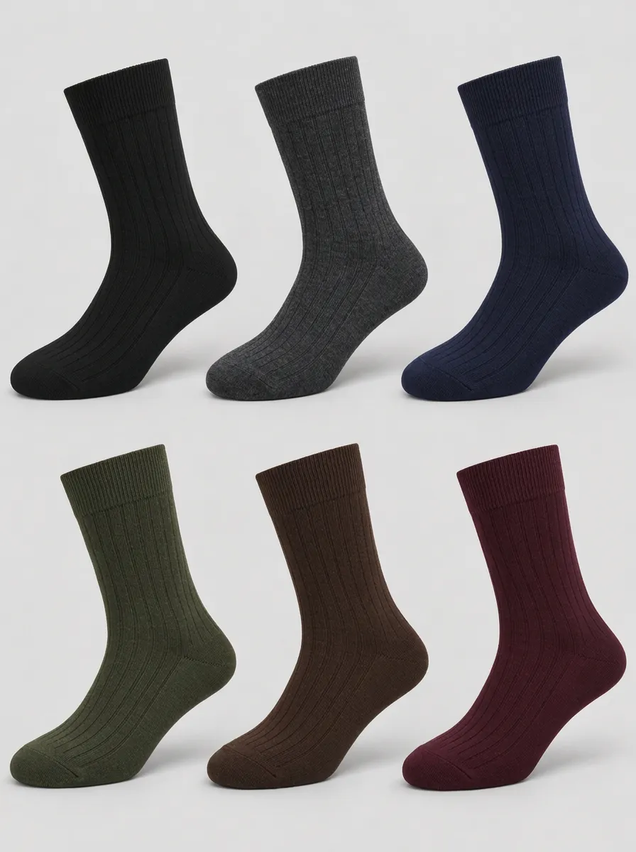 Men's Multi-Color Ribbed Knit Cotton Crew Socks 6-Pack