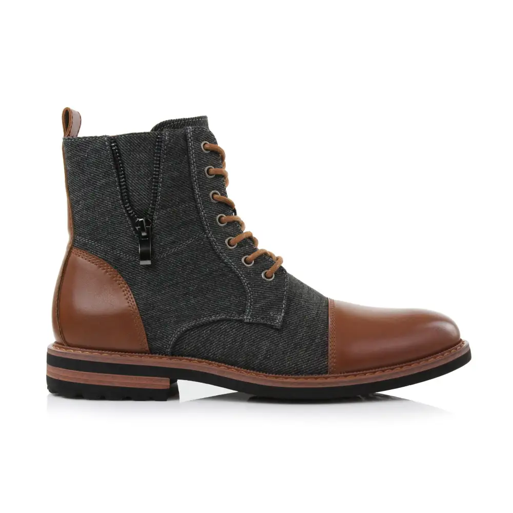 Faux-Leather Lace-Up Zip-Up Ankle Boots