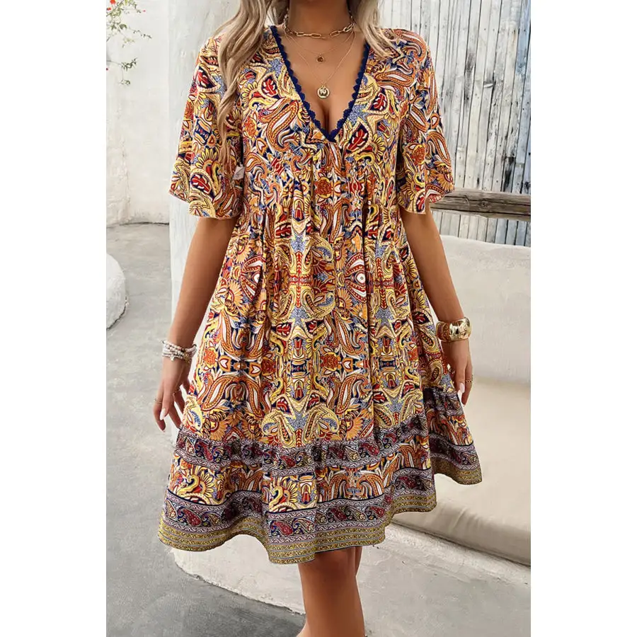 V-Neck Half Sleeve Mini Dress