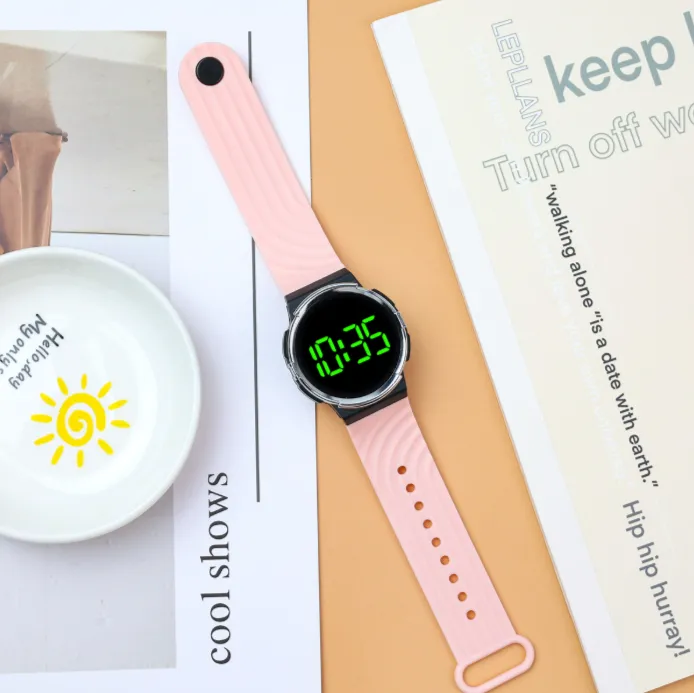 Student Silent Digital Watch, Green LED Backlight, Fashion Minimalist Round Dial Sports LED Wrist Watch