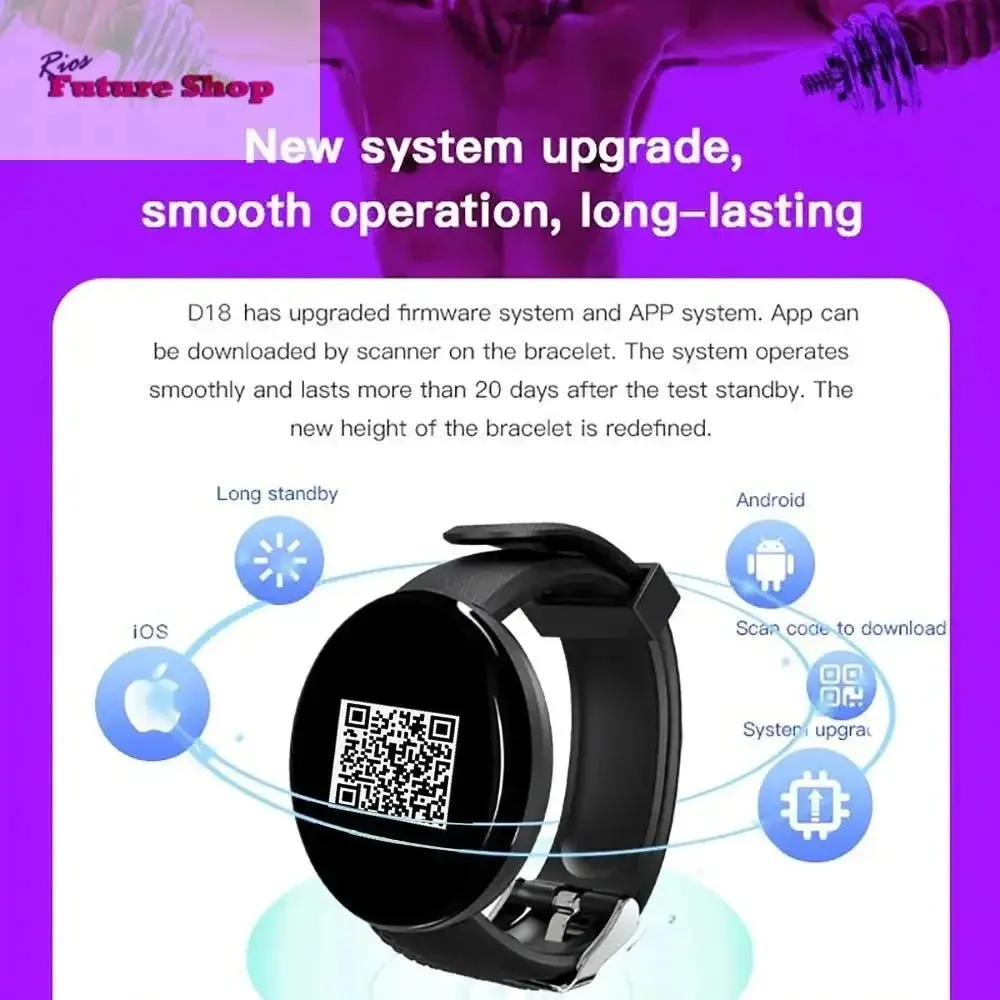D18 Smartwatch for iOS & Android | Health Monitor | Notifications