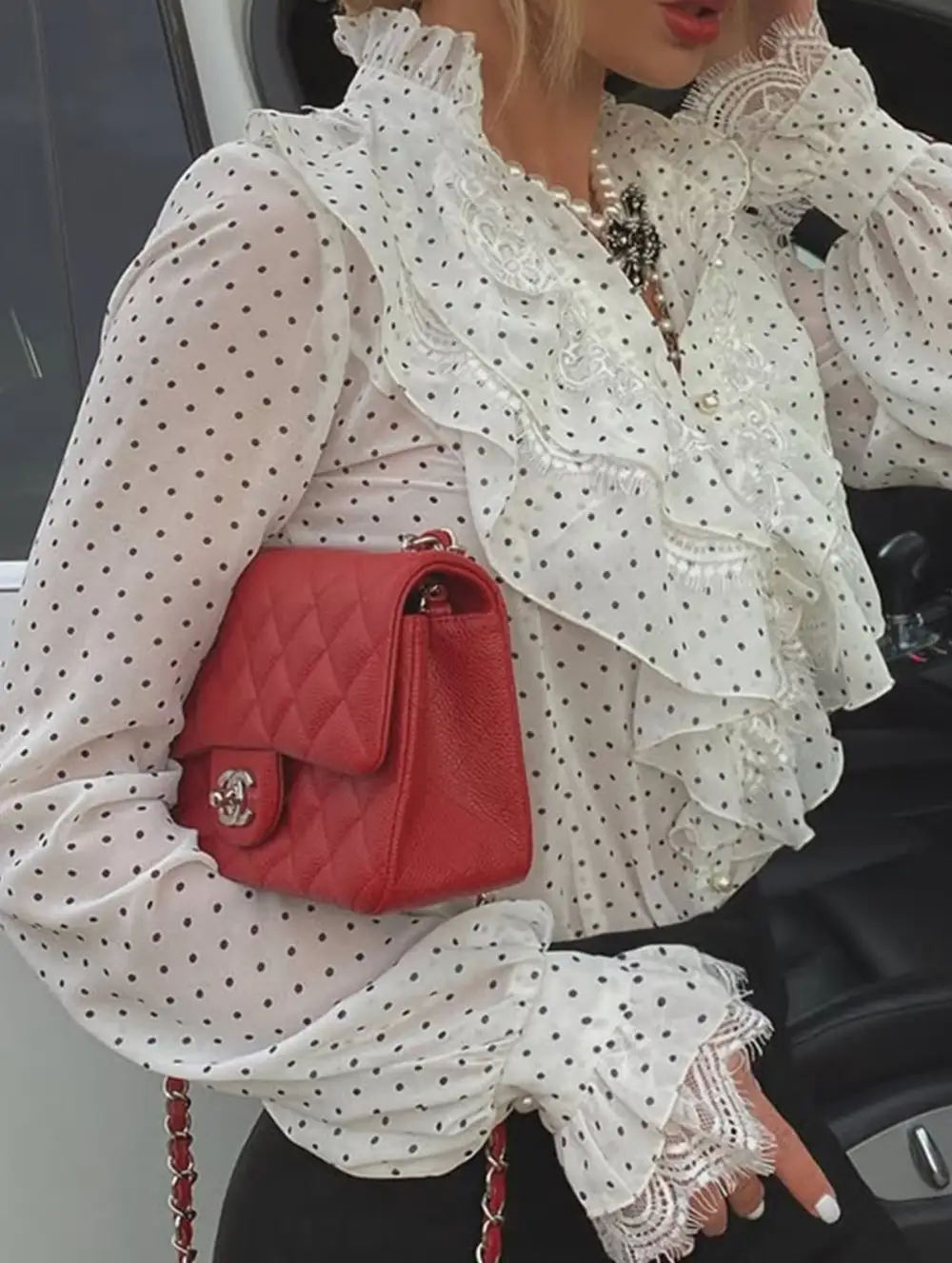 Polka Dot Loose Long Sleeve Blouse