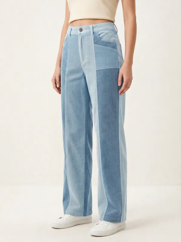 Women's Colorblock High-Rise Wide-Leg Corduroy Pants