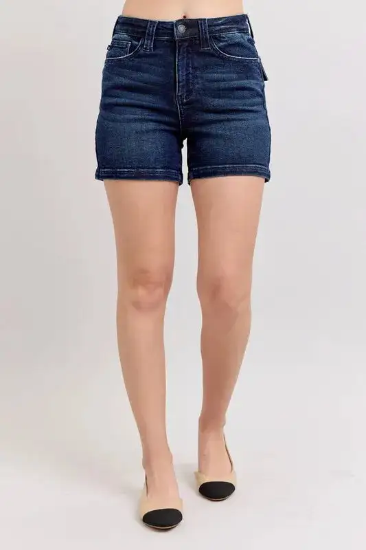 High Waist Back Flap Pocket Shorts Denim Pants
