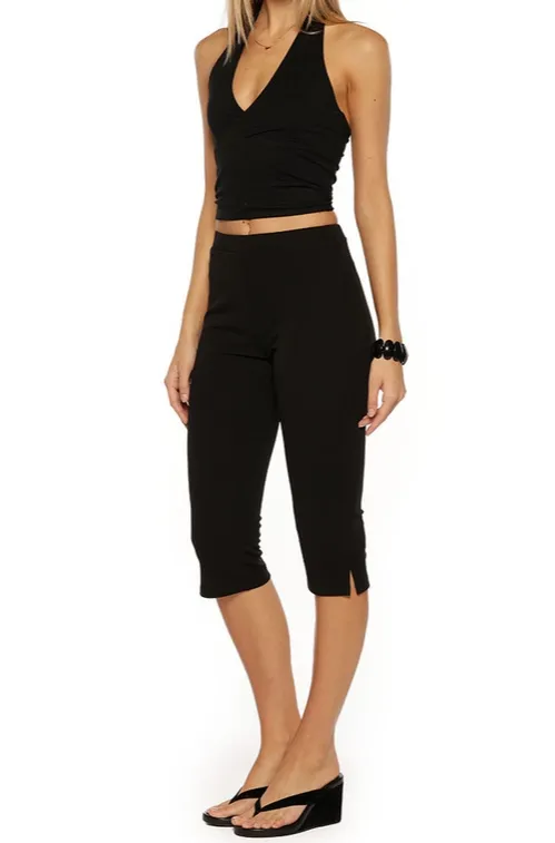 Black Stretch Jersey Capri Pants