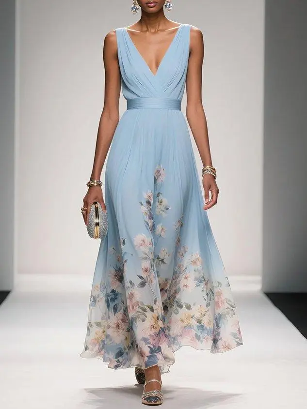  Floral Chiffon Maxi Dress