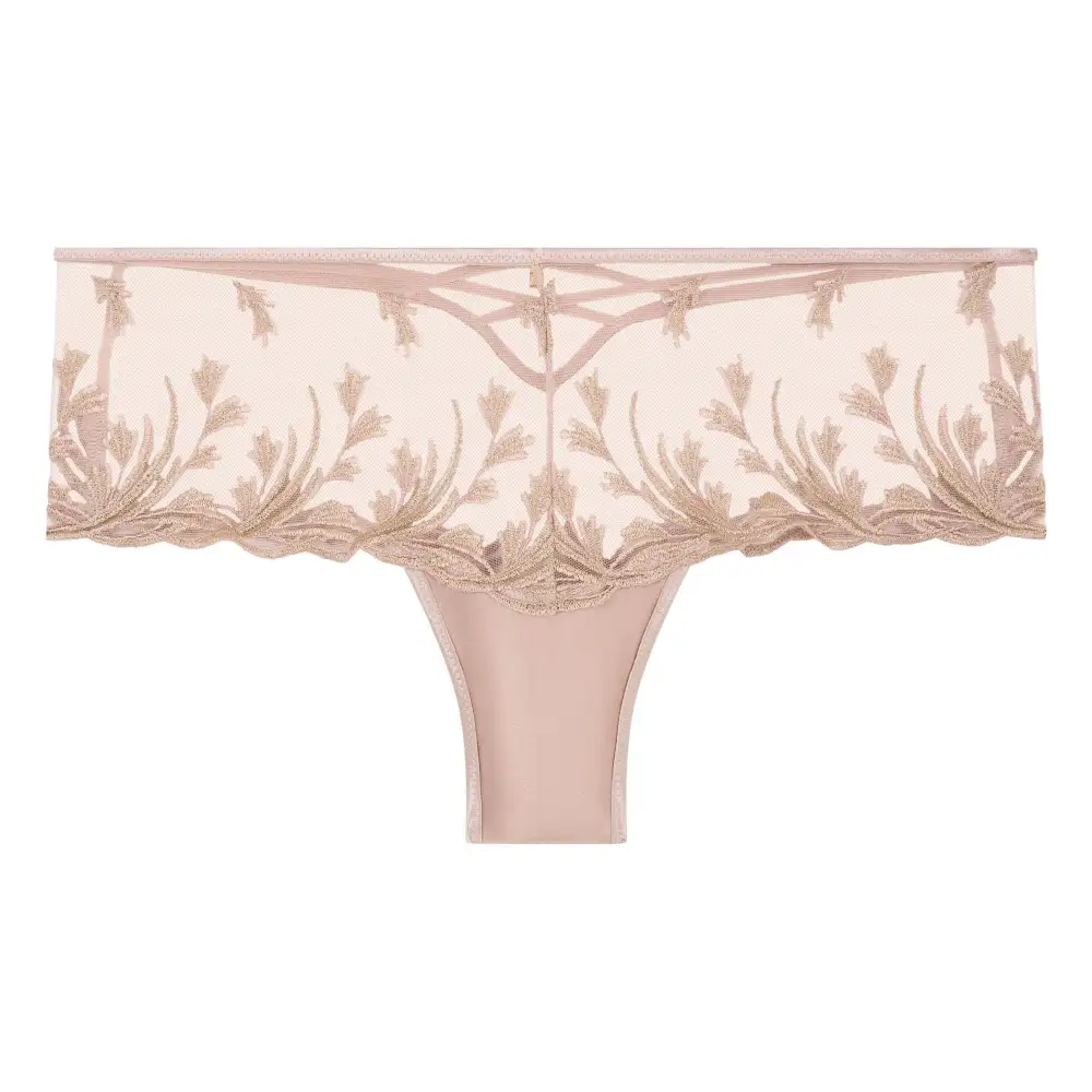 Women's High Cut Seamless Elastic Waistband Cotton Gusset Embroidery Cotton Floral Print Rhinestone Detail Shimmer Detail Second Skin Soft Fabric Stretch Fit Boxer Panty