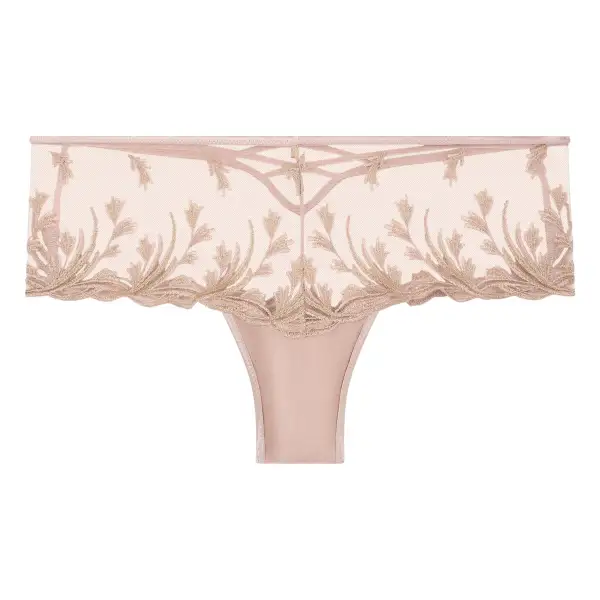 Women's High Cut Seamless Elastic Waistband Cotton Gusset Embroidery Cotton Floral Print Rhinestone Detail Shimmer Detail Second Skin Soft Fabric Stretch Fit Boxer Panty