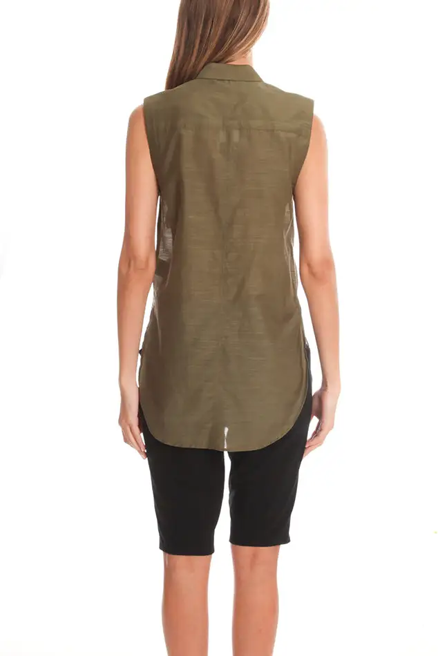 Cotton Silk Button-Down Tank Top
